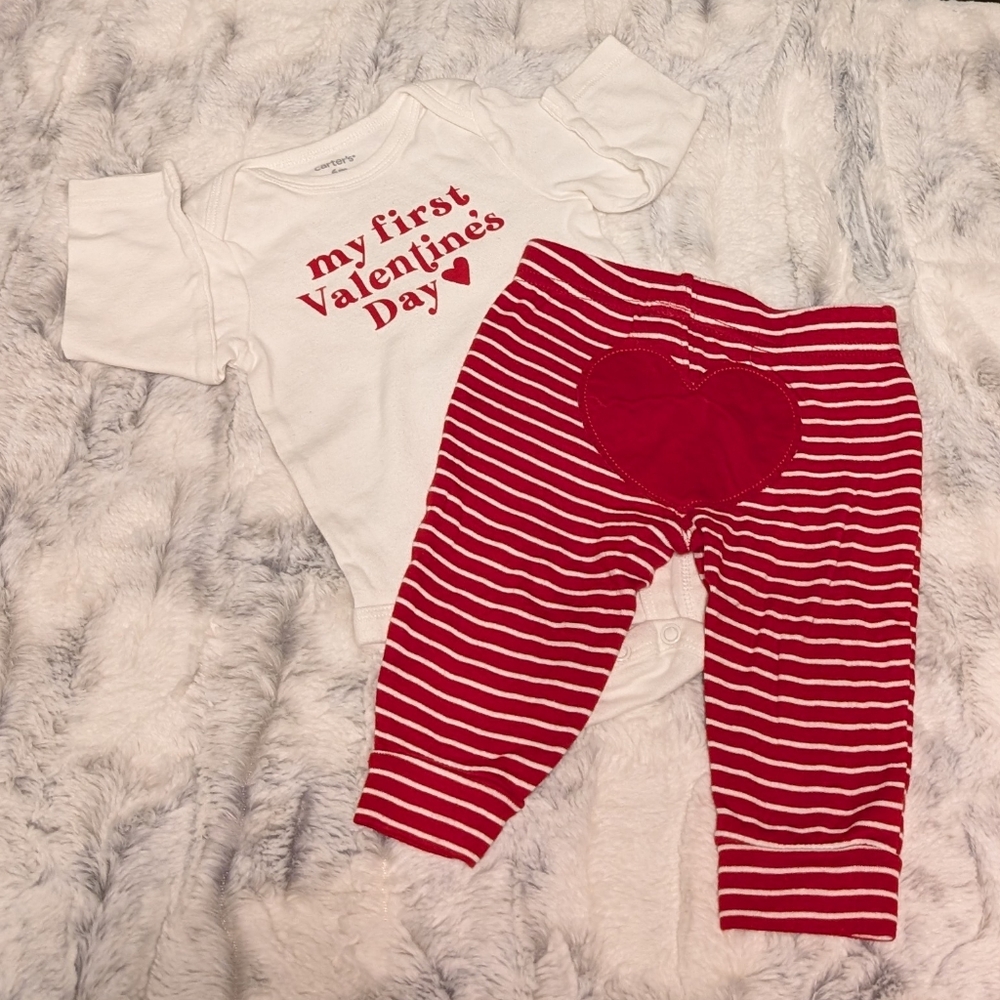 Carter's Valentine White Red Baby 6 Months First Valentine's Stripes Heart Pants